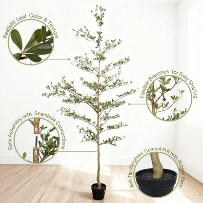 Artificial Black Olive Tree with Black Plastic Pot, Realistic Tall  Indoor