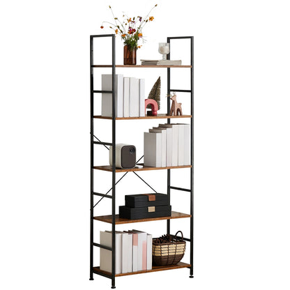 5 Tier Wooden Display Bookshelf Standing Stable Metal Frame