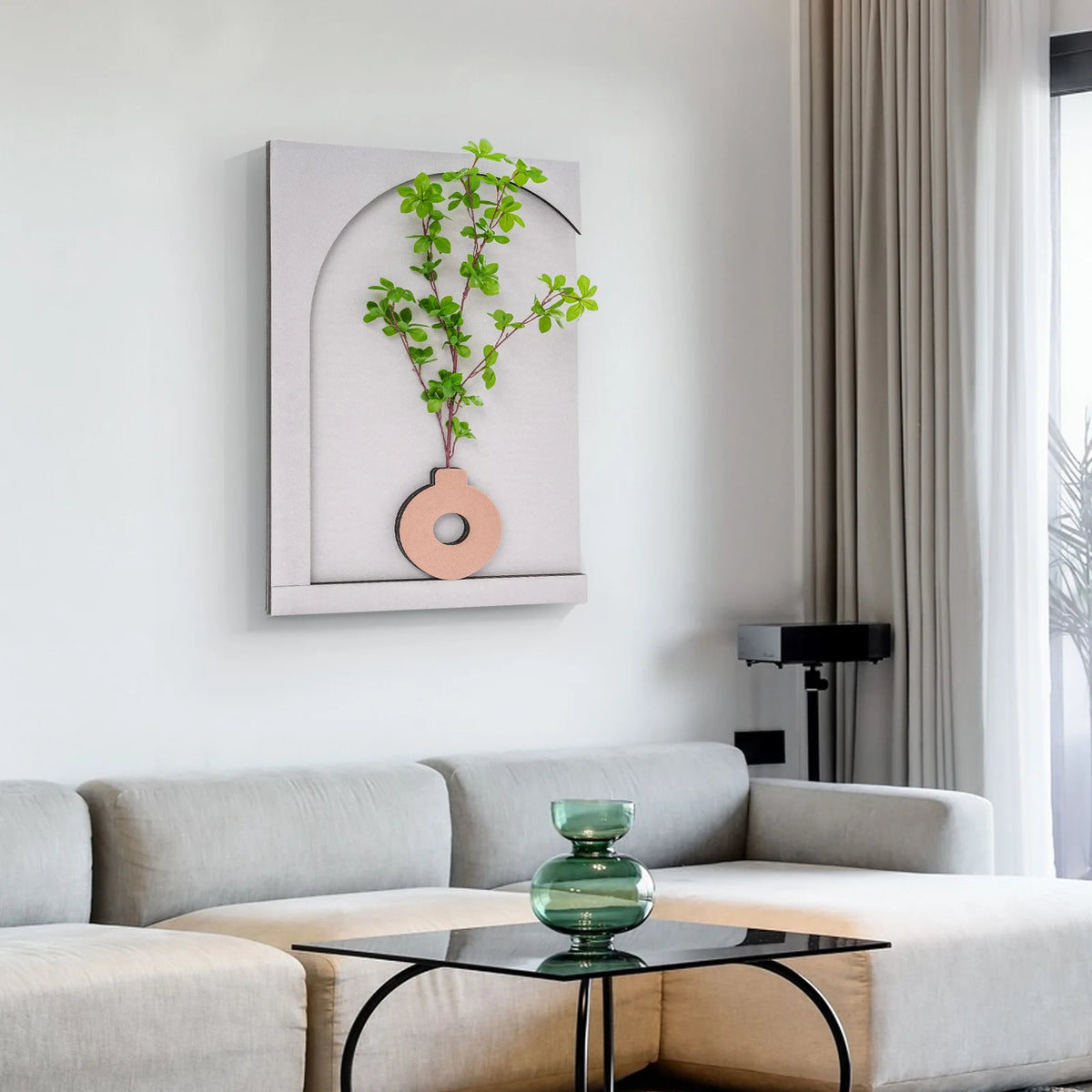 Wall-Mounted Sandstone Wall Art with LED Light & Simulated Plant, Handcrafted 50x70cm 3-Level Dimming Remote Control...