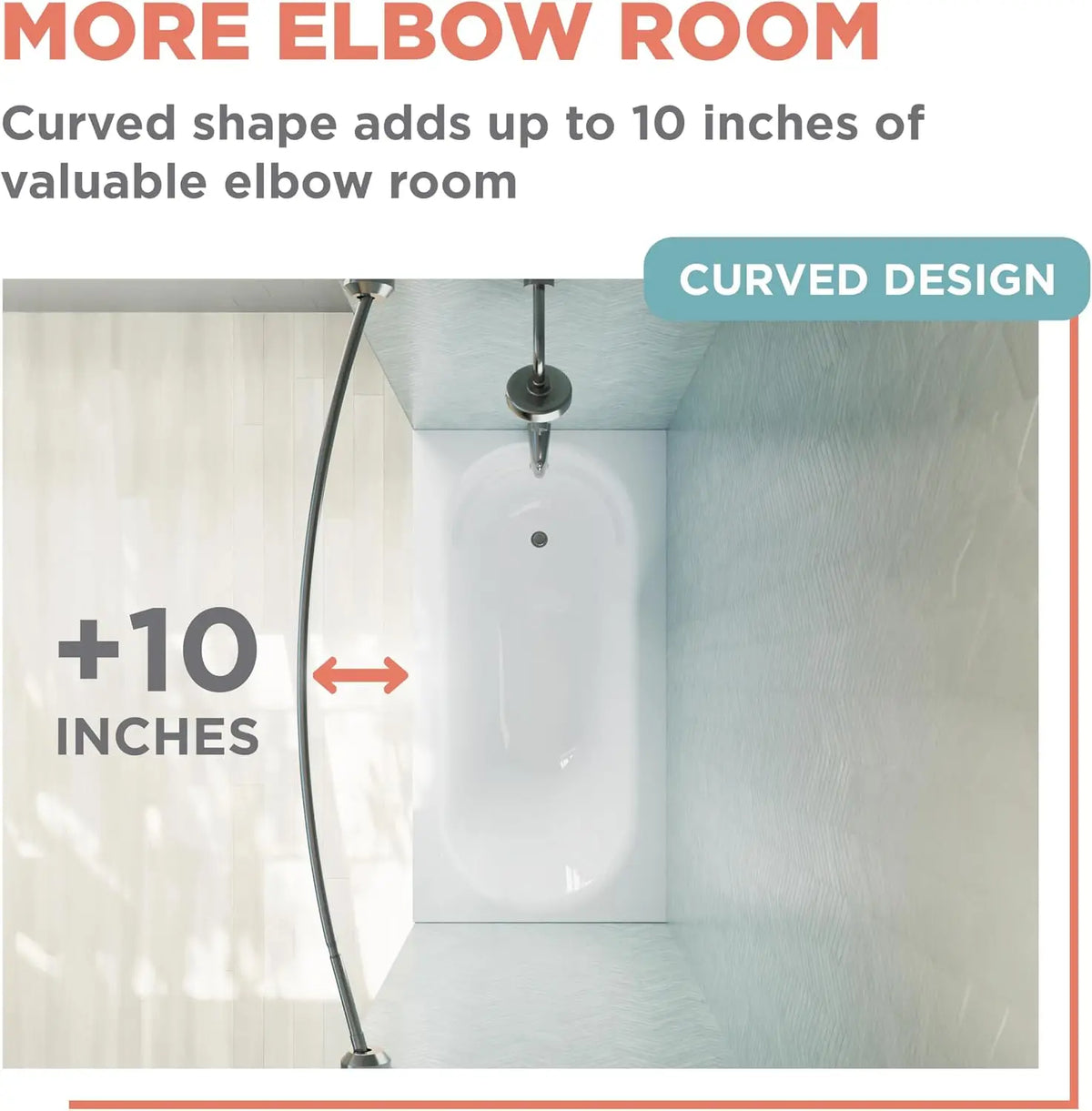 Rustproof Curved Shower Rod, No Drill Tension Mount Adjustable 50-72in, Easy Install