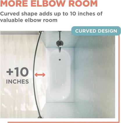 Rustproof Curved Shower Rod, No Drill Tension Mount Adjustable 50-72in, Easy Install