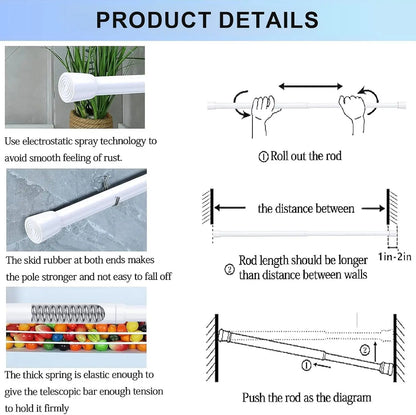 Spring Tension Curtain Rod 26-39in White No Drill