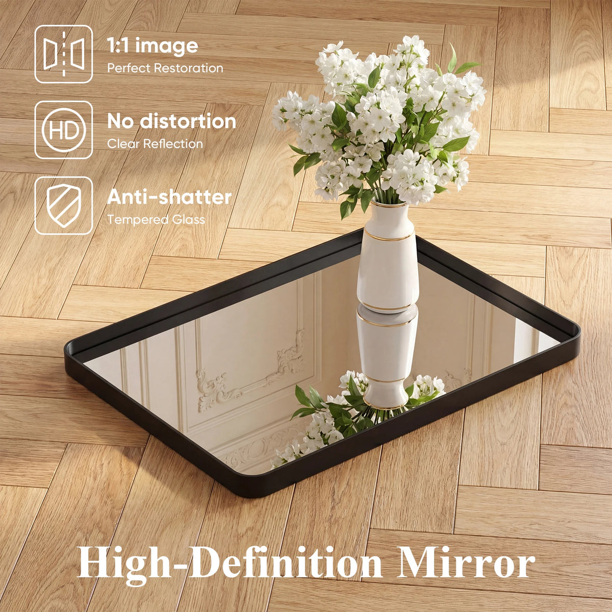 Rounded Rectangle Wall Mirror with Matte Brush Metal Framed ....