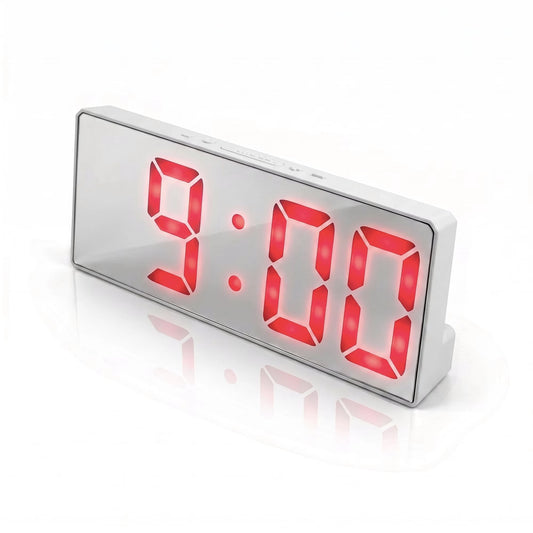 White Mirror Surface Voice Activated Alarm Clock, 3 Sets Alarms Time, Date, Temperature Cycle Display, USB Rechargeable.....