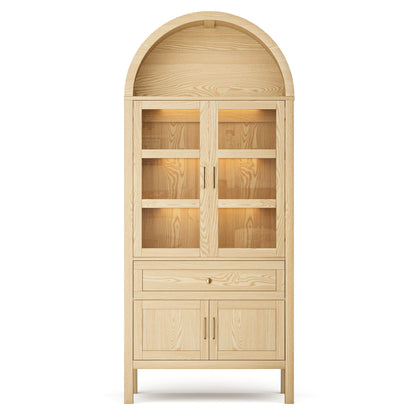 Arched Wooden Storage Cabinet,71'' H X 30.7'' W X 14.6'' D Adjustable with Dimmable LED Lights