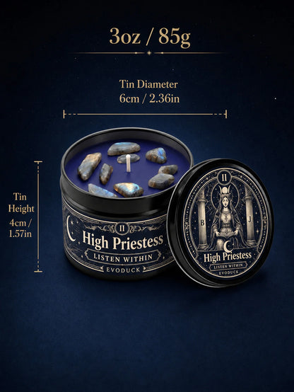 The High Priestess Tarot Candle with Blue Grey Crystal Stones, 3/2/1 Sets, Scented  for Meditation, 3 Oz