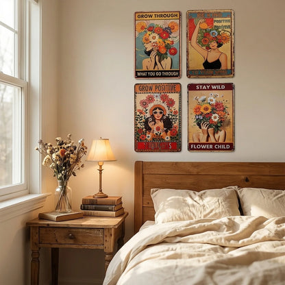 4 Piece Retro Tin Metal Sign Set, Wall Art ....