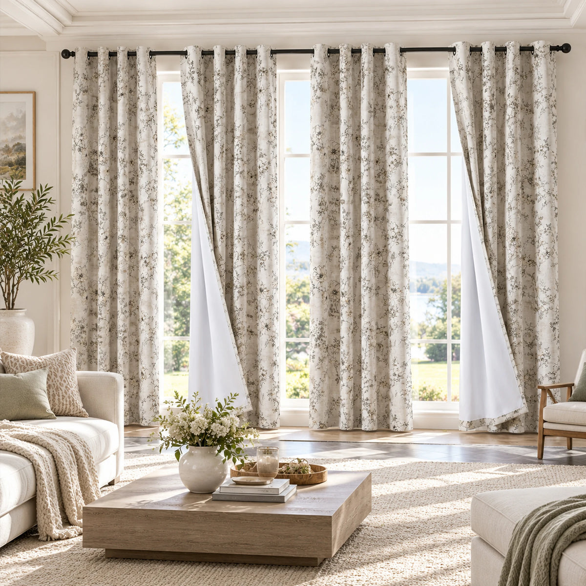 4 Panels, 4color Set Floral Print Blackout Curtains, Grommet Eyelet Energy, 4Sizes