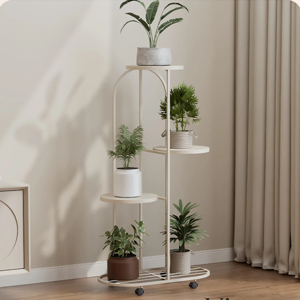 5 Tier Wrought Iron Plant Stand with Wheels Indoor Outdoor....