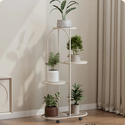 5 Tier Wrought Iron Plant Stand with Wheels Indoor Outdoor....