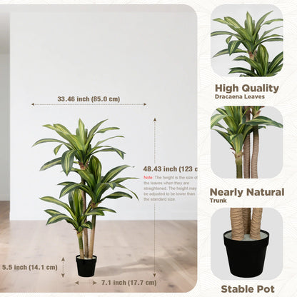4ft/5ft/6ft Artificial Dracaena Tree in Pot - Realistic  Tropical Plant with Easy Assembly,