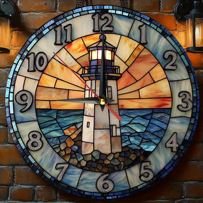 10-12 Inch Vintage Style Wooden Lighthouse Wall Clock AA Battery Needed.....