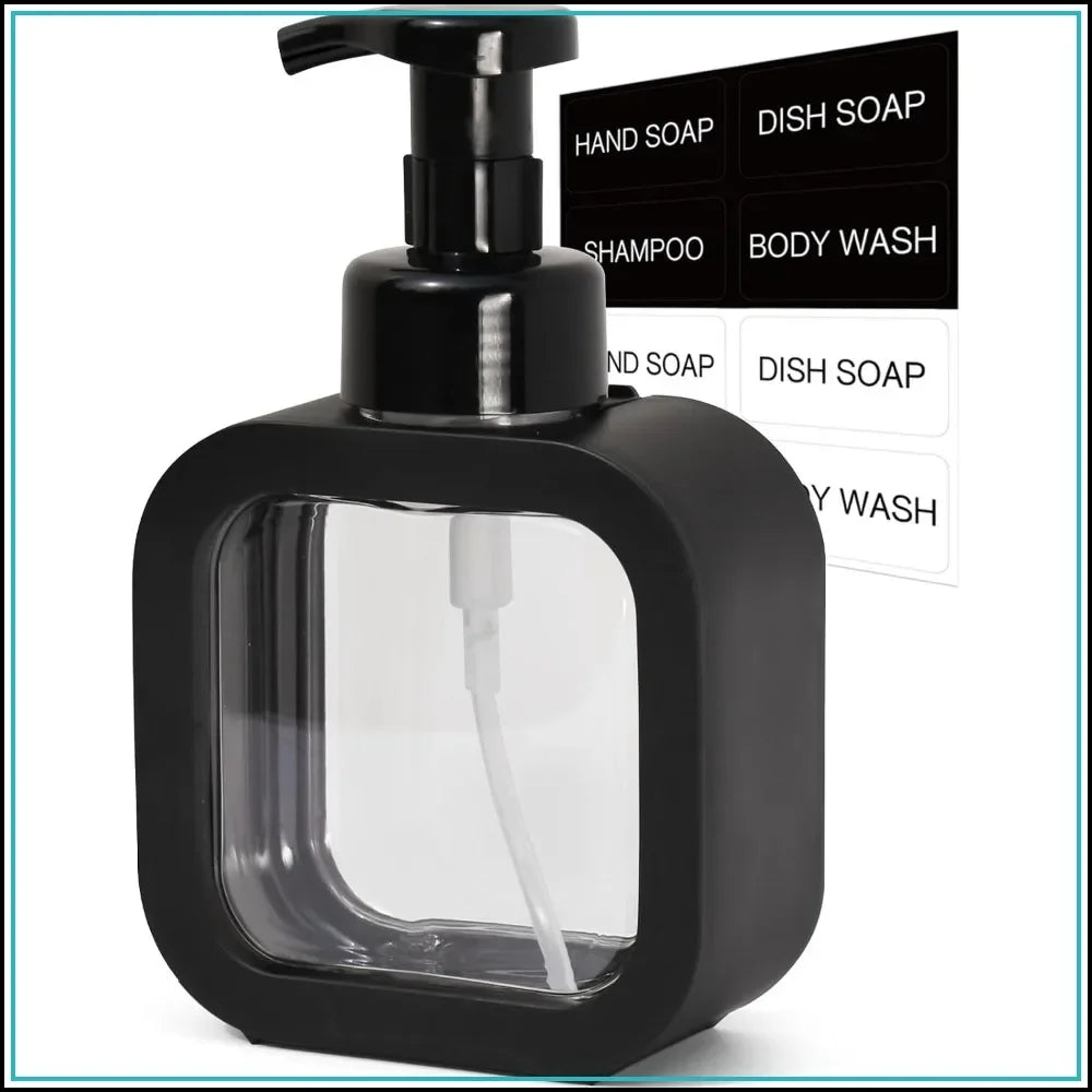 Plastic Refillable Foaming Soap Dispenser 300ml with 8 Waterproof Labels...