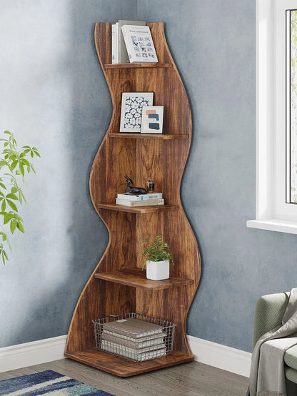 Rustic 5-Tier Corner Wooden Bookshelf, Stylish Bookcase....