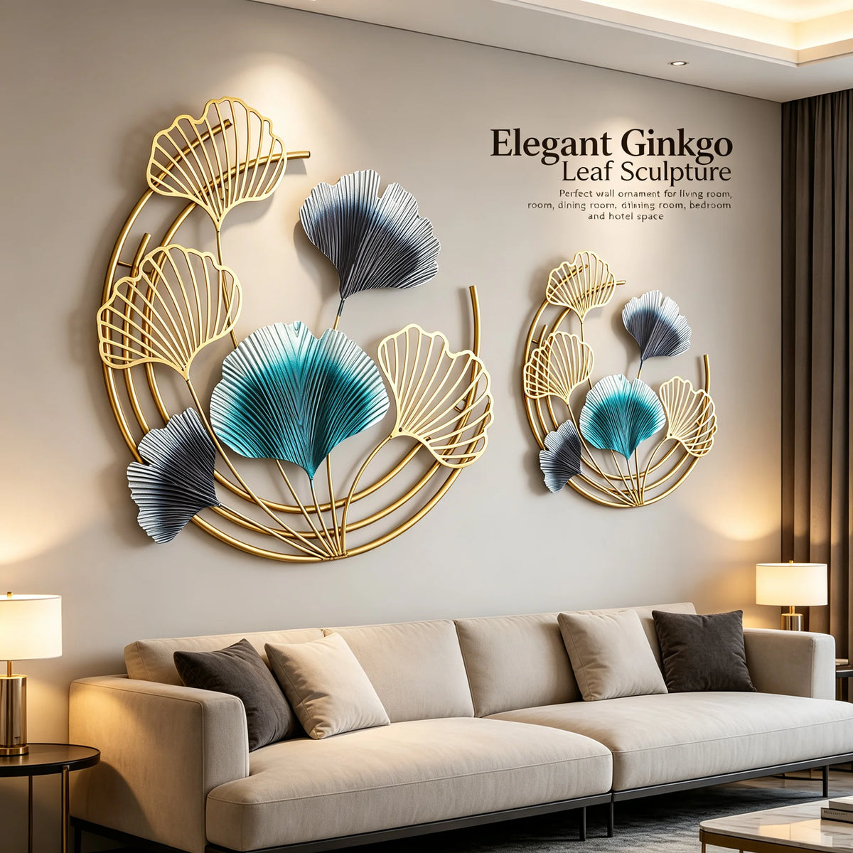 3-Piece Gold Metal Wall Art Decorations 18.9in Leaf Wall Sculptures, 3-in-1