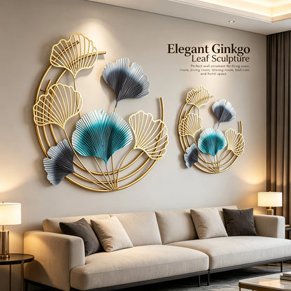 3-Piece Gold Metal Wall Art Decorations 18.9in Leaf Wall Sculptures, 3-in-1