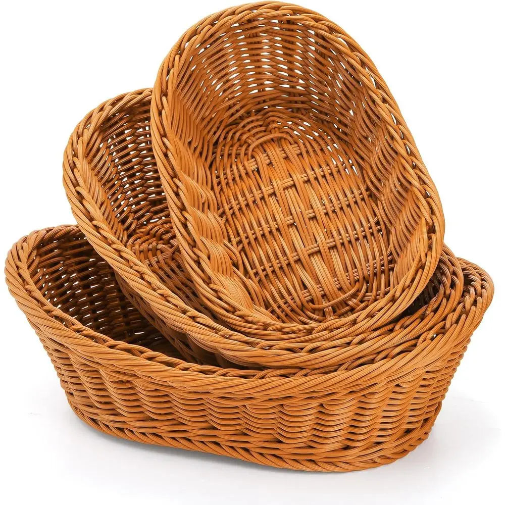 Set Of 3 Stackable Handwoven Rattan Wicker Baskets - Brown...