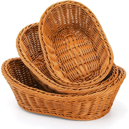 Set Of 3 Stackable Handwoven Rattan Wicker Baskets - Brown...