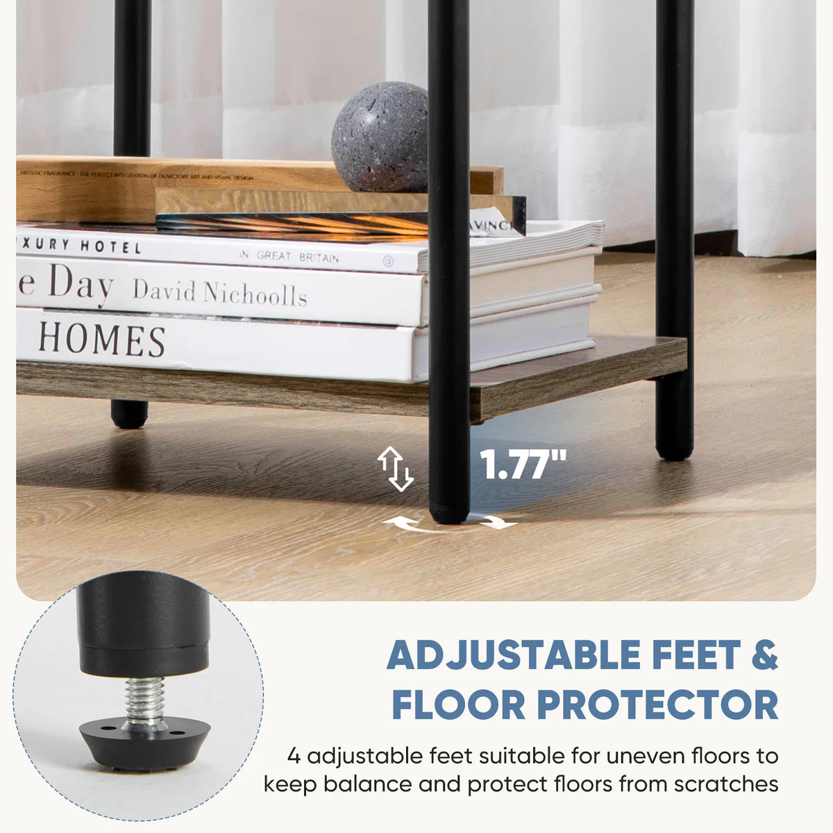 3 Tier  End Table Storage Shelf with Adjustable Feet