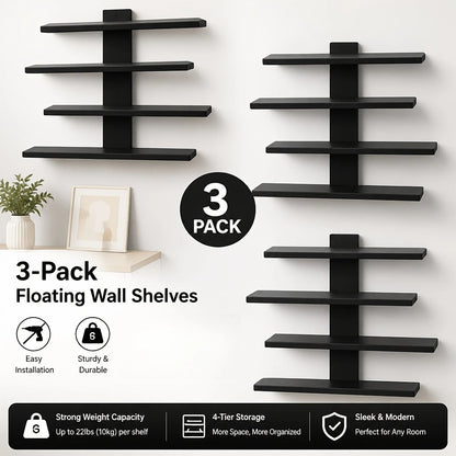 10-piece Plastic set of floating wall racks, multi-tiered
