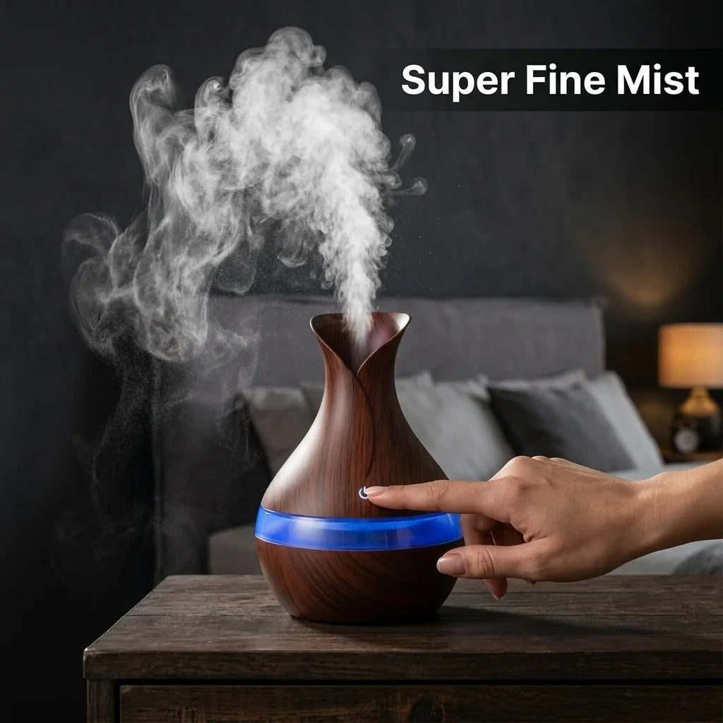 6 In Wood Grain Vase-Shaped. Humidifier, Aromatherapy for Home 7 Color LED Night Light, Auto Shut-Off, for Yoga Spa