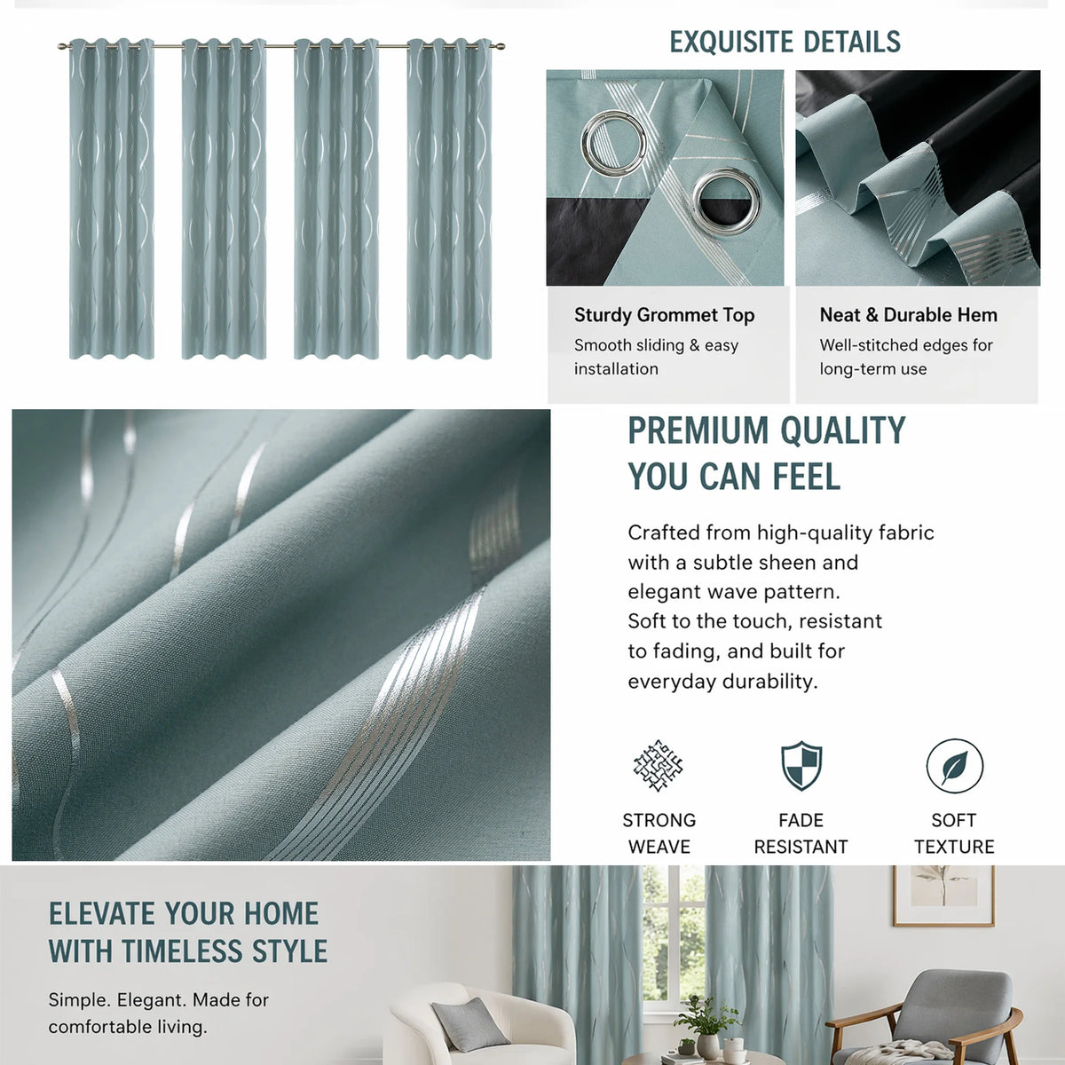 Luxury 100% Blackout Curtains Solid Color Window Drapes, Thermal Insulating Room Darkening with Eyelet Rings, 5 Colors, Many Sizes...