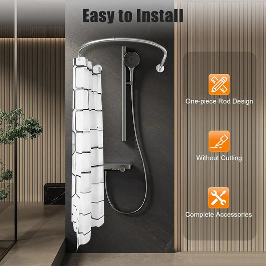 Stainless Steel Adjustable U-Shaped Shower Curtain Rod, 0.9-1.3m Extendable....
