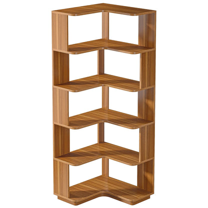 6 Tier Corner Wooden Bookshelf, 64.96 Inch Tall with Anti-Drop 64.96"D x 23.62"W x 23.62"H....