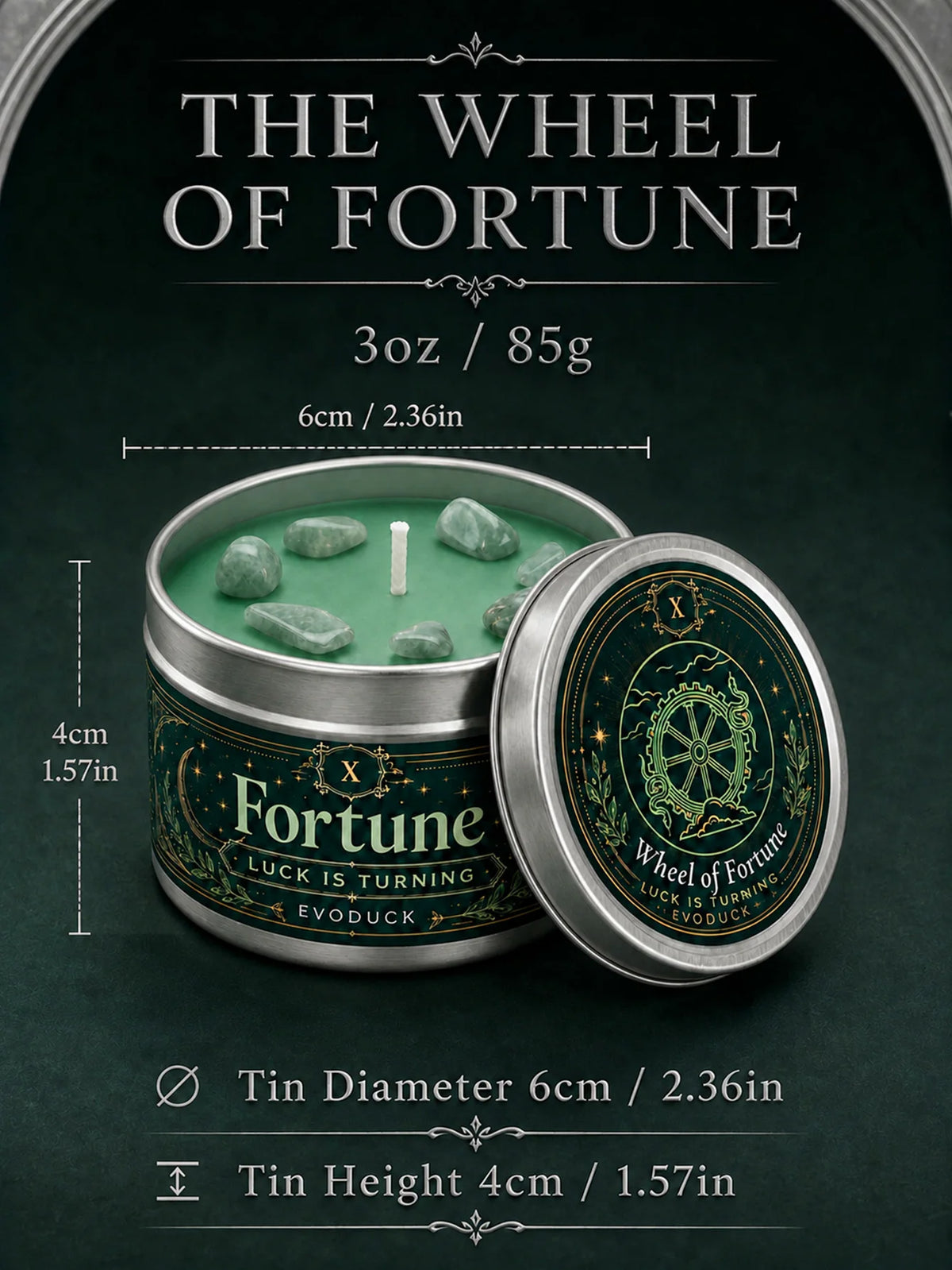 3/2/1 Sets Fortune Tarot Candle with Green Crystal Stones, Green Wax Scented, for Meditation, 3 Oz.