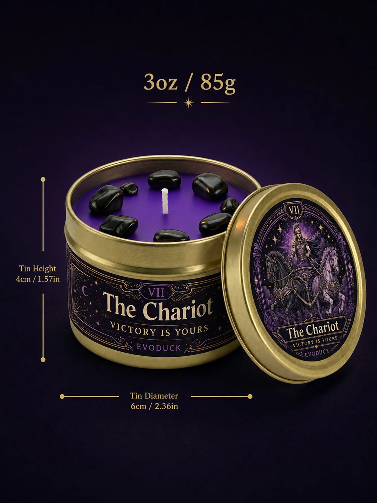 3/2/1 Sets, The Chariot Tarot Candle with Black Crystal Stones, Purple Wax Scented for Meditation, 3 Oz....