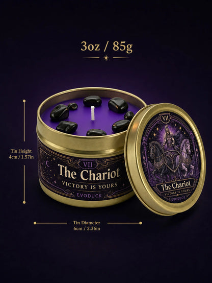 3/2/1 Sets, The Chariot Tarot Candle with Black Crystal Stones, Purple Wax Scented for Meditation, 3 Oz....