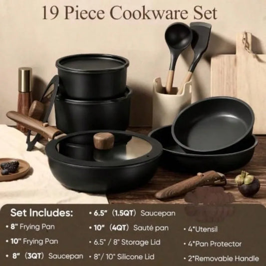 19pcs Stainless Steel Non Stick Detachable Handle Cookware Set, Dishwasher And Oven Safe.....