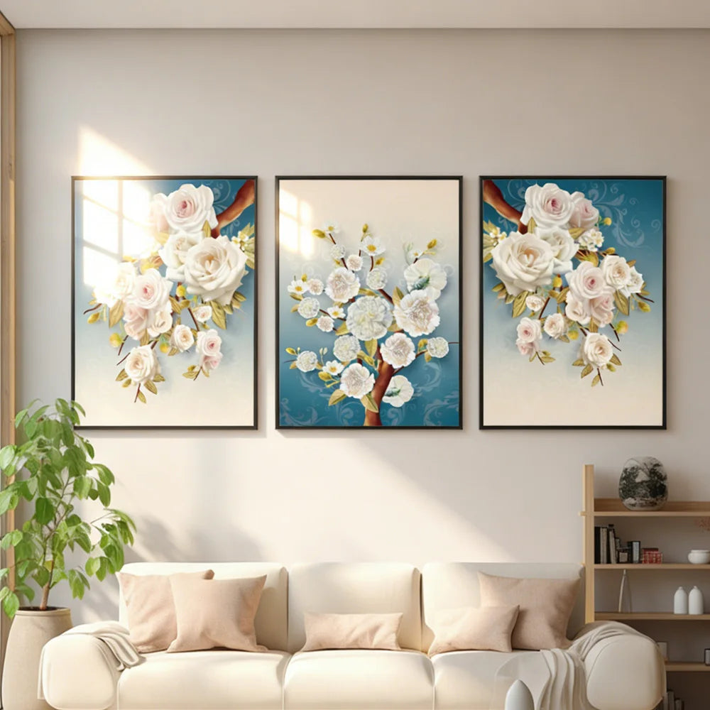 3 Panel Floral Wall Art, 16x24 Inch Colorful Flower Framed Prints....