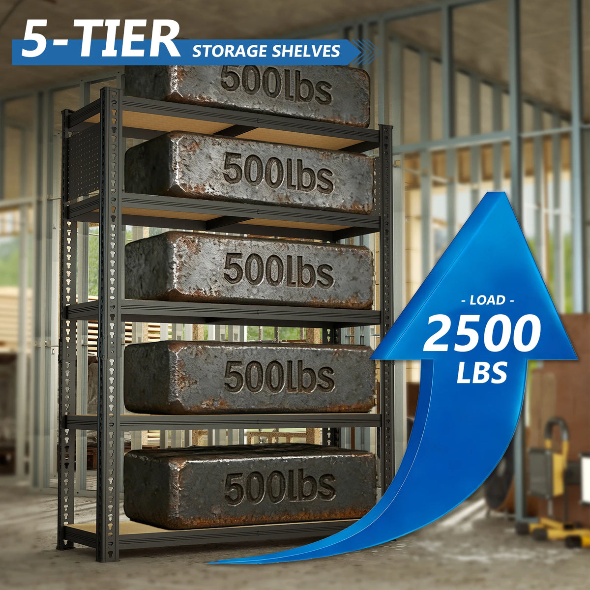 Heavy-Duty 5-Tier Adjustable Metal Shelving Unit with Pegboard Panel System