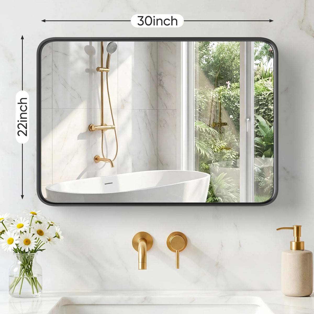Rounded Rectangle Wall Mirror with Matte Brush Metal Framed ....