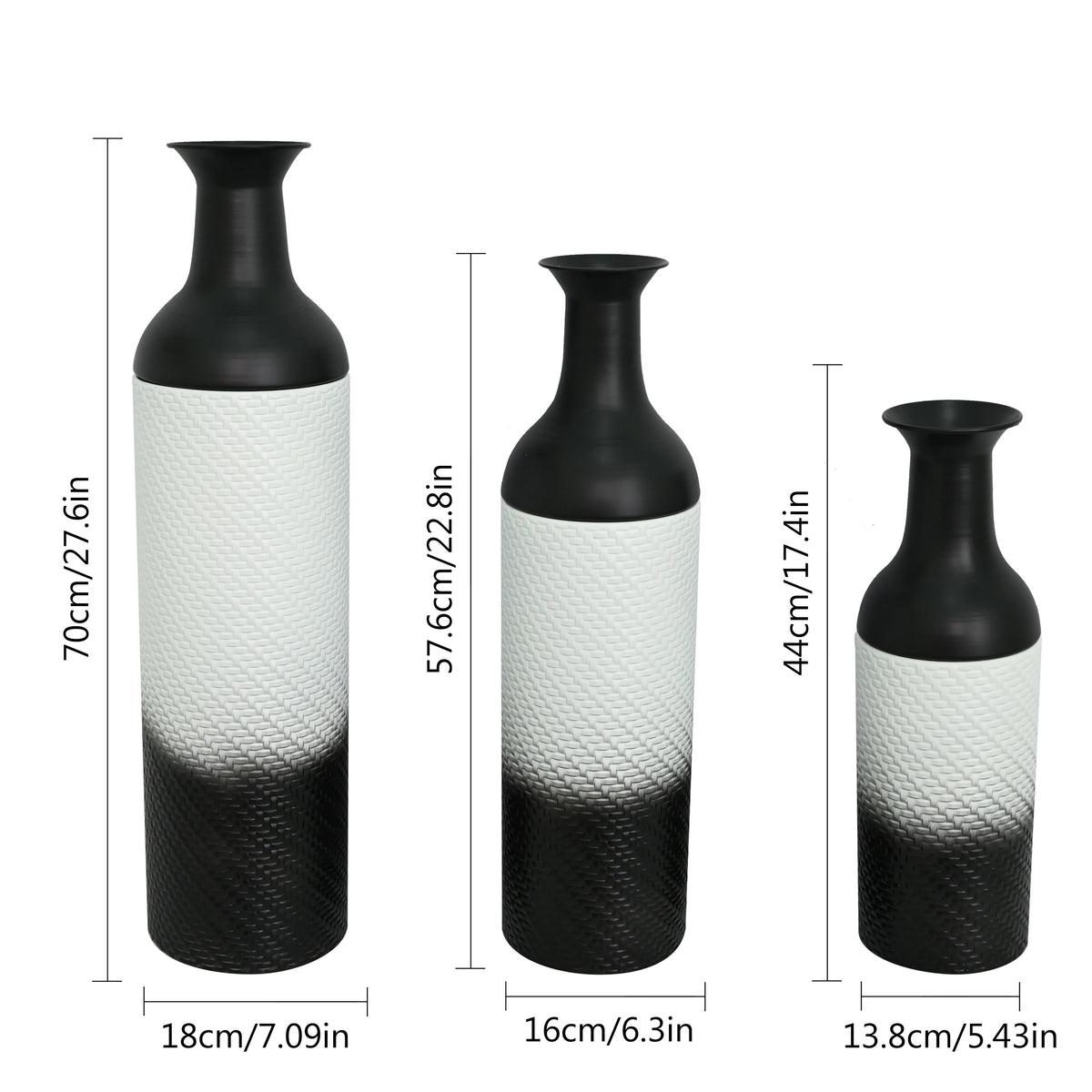 3-Tier Metal Floor Vases Set, Black & White Tall Vases....