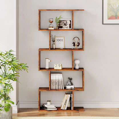 62IN Wooden Bookshelf 5 Tier Standing Shelf, Stable Frame....