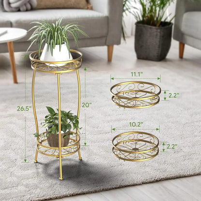 2 Tier Metal Plant Stand Indoor, 26.5", Heavy Duty Rustproof