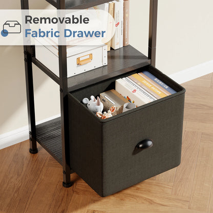 4-5 Tier Storage shelfs with Fabric Drawer Standing Book Shelf, Wood and Metal