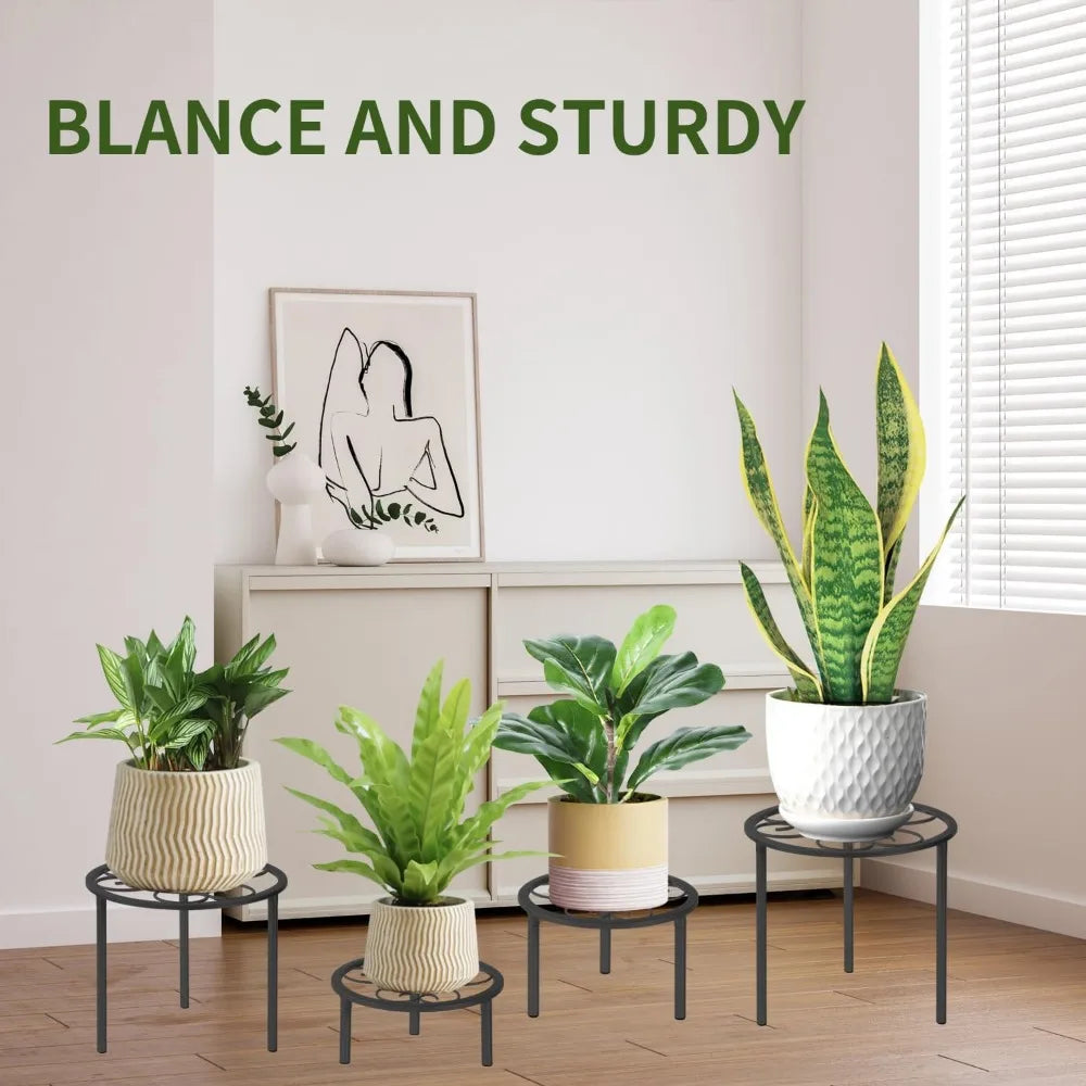 Set Of 5 Metal Plant Stands, Indoor Outdoor, Black, Various Sizes