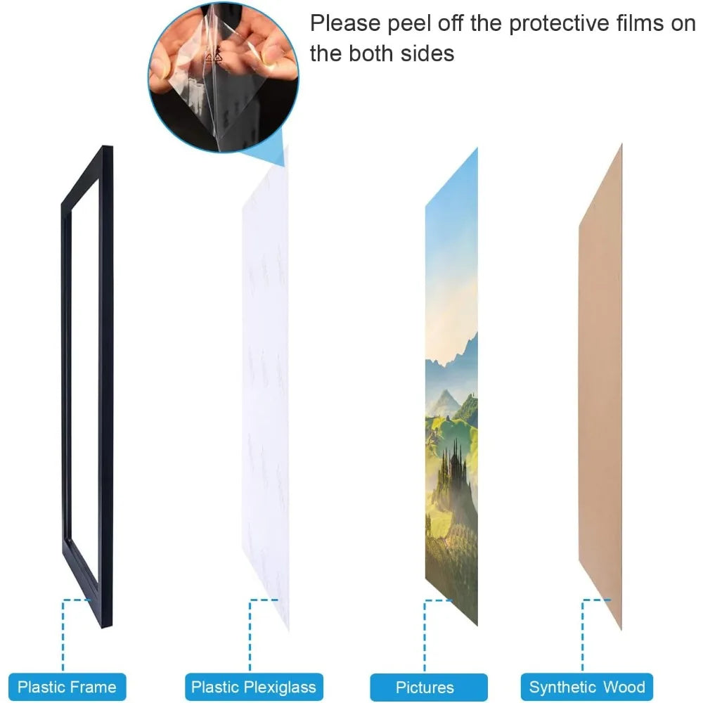 Lightweight Semi‑Gloss Black Photo Frame, Shatter‑Proof Plexiglass