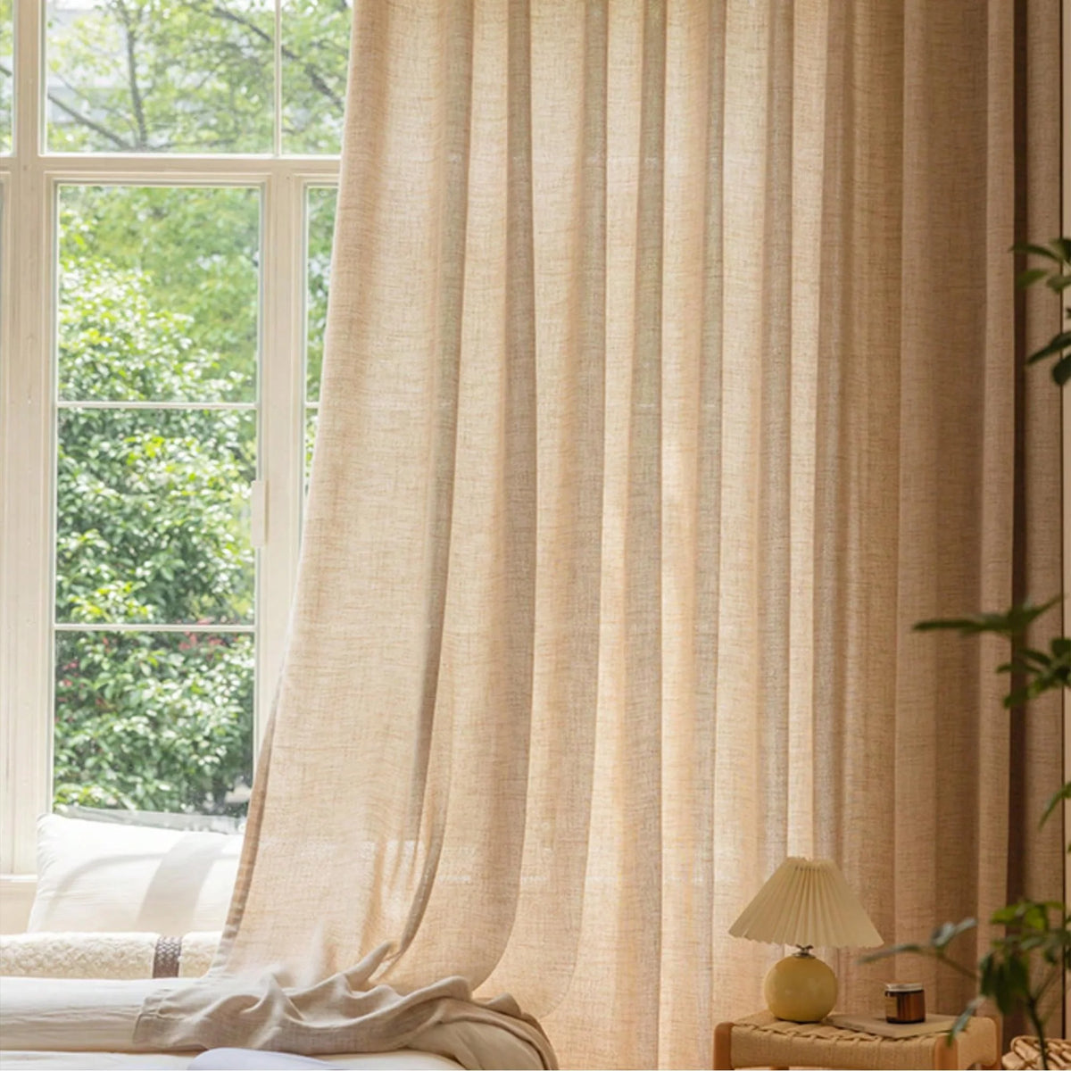 2 Panels Natural beige Sheer Curtain, Grommet Top  For Living Room ,Translucent(52x84inch,52x96inch)