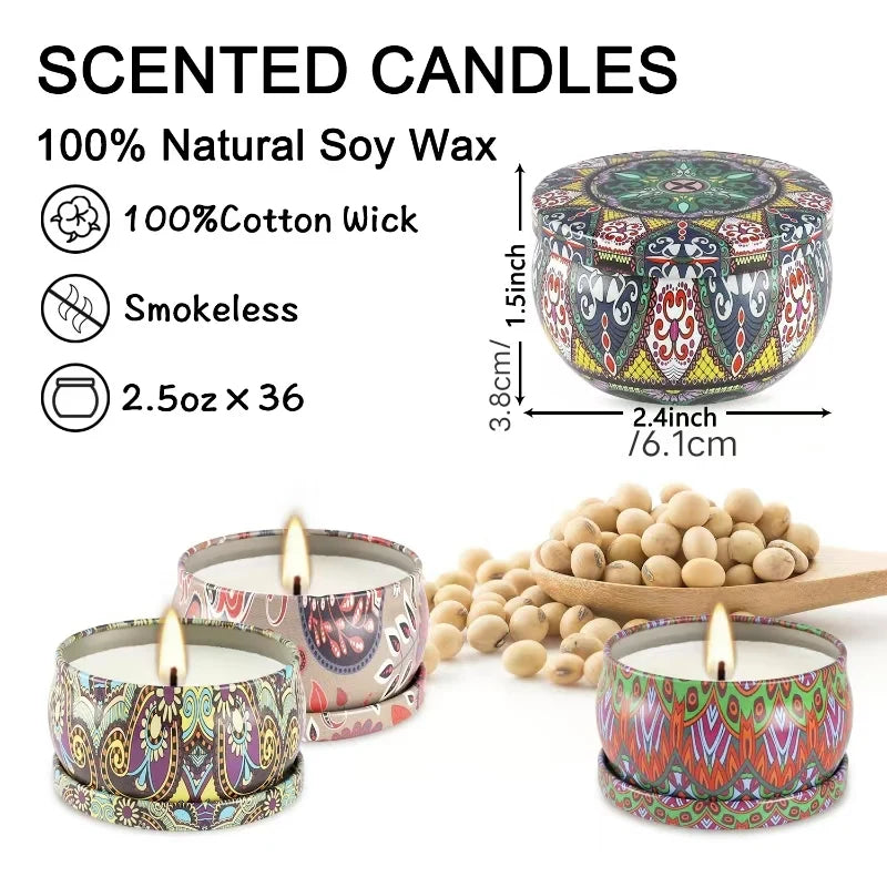 36 Scented candles, soy wax for various fragrances, 2.5 Oz