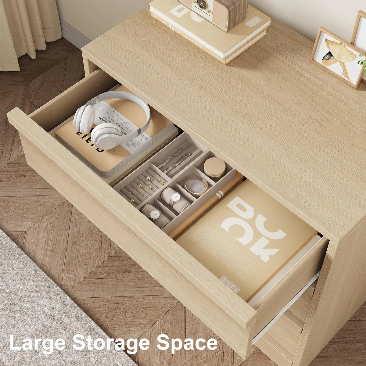 4 Drawer Nightstand Wooden Bedside Table With Large Storage