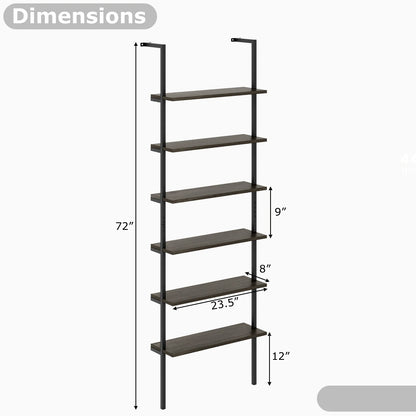 6-tier Ladder Shelf 72 Inches Wall Mounted Bookshelf Oak