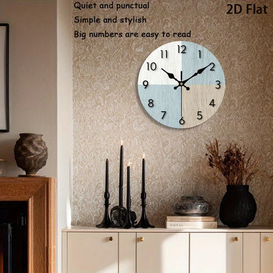 12 Inch, 2D Flat. 1pc, Vintage Wooden Wall Clock, AA Batteries Not Included...