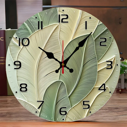 Vintage 10 Inch Abstract Leaves Backdrop Clock Wood Veneer Batteries Not Included
