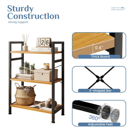 3 Tiers Wooden Bookshelf, Standing Sturdy, Adjustable Feet....