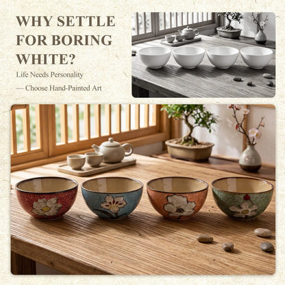 Set Of 4 Hand Painted  Ceramic Cereal Bowls 6 Inch, Dishwasher Microwave And Oven Safe