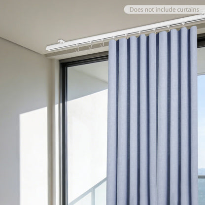 White Ceiling Mounted Curtain Track Kit, 9-12Ft Adjustable Aluminum Alloy Heavy Duty Curtain Rail With Rollers Hooks....